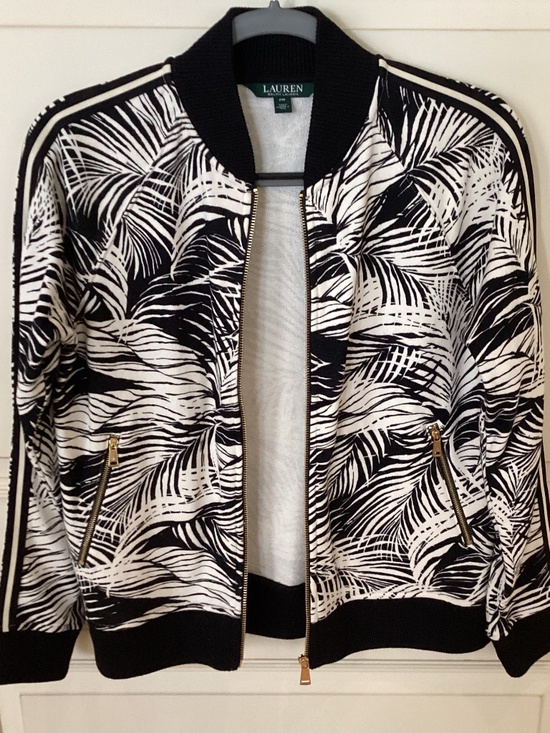 Ralph Lauren Jackets & Blazers - RALPH LAUREN - BLACK & CREAM ZIP UP COTTON JACKET - SIZE P/M